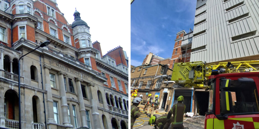 Firefighters Tackle Blaze at London’s St Mary’s Hospital